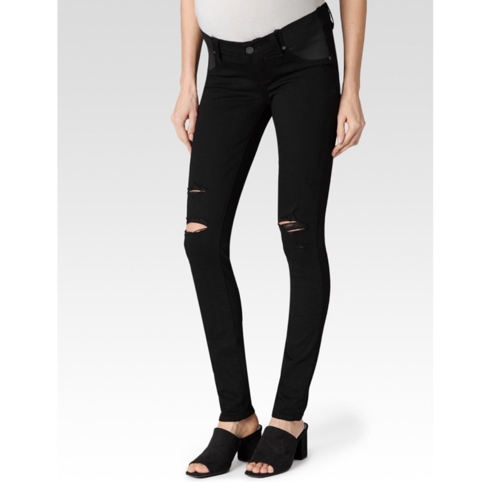 PAIGE Verdugo Ultra Skinny Maternity Jeans in Black Distressed Size 25